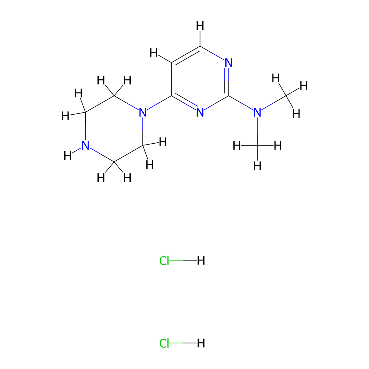 N,N-dimethyl-4-(piperazin-1-yl)pyrimidin-2-amine dihydrochloride molecular structure, CAS 83774-16-7