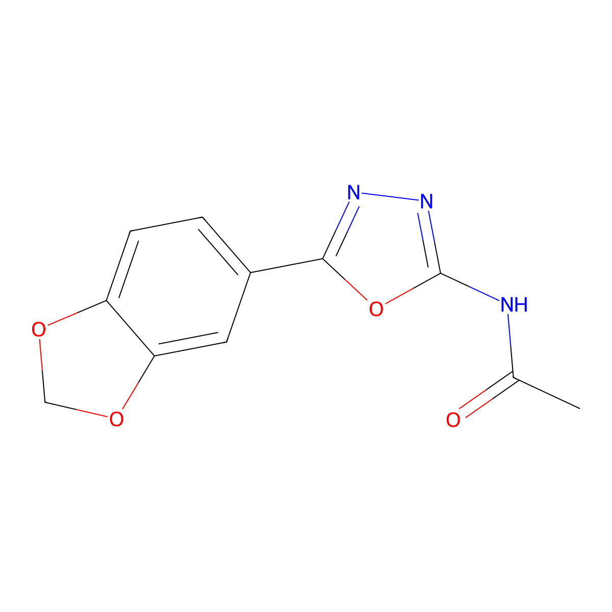 Acetamide, N-(5-(1,3-benzodioxol-5-yl)-1,3,4-oxadiazol-2-yl)- molecular structure, CAS 83805-44-1