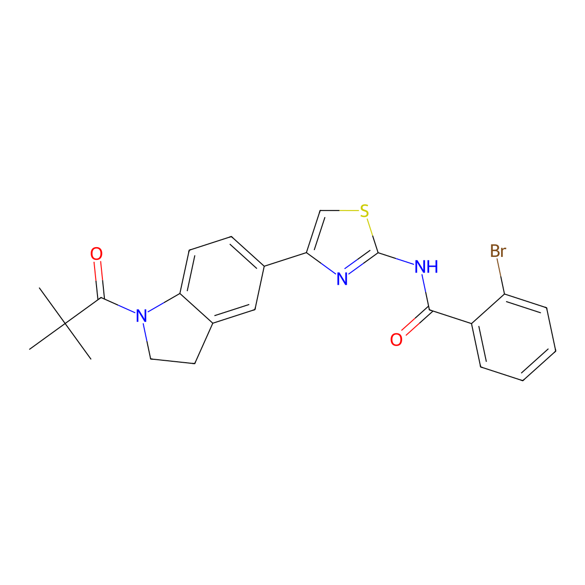 2-Bromo-N-[4-[1-(2,2-dimethyl-1-oxopropyl)-2,3-dihydro-1H-indol-5-yl]-2-thiazolyl]benzamide molecular structure, CAS 838089-54-6
