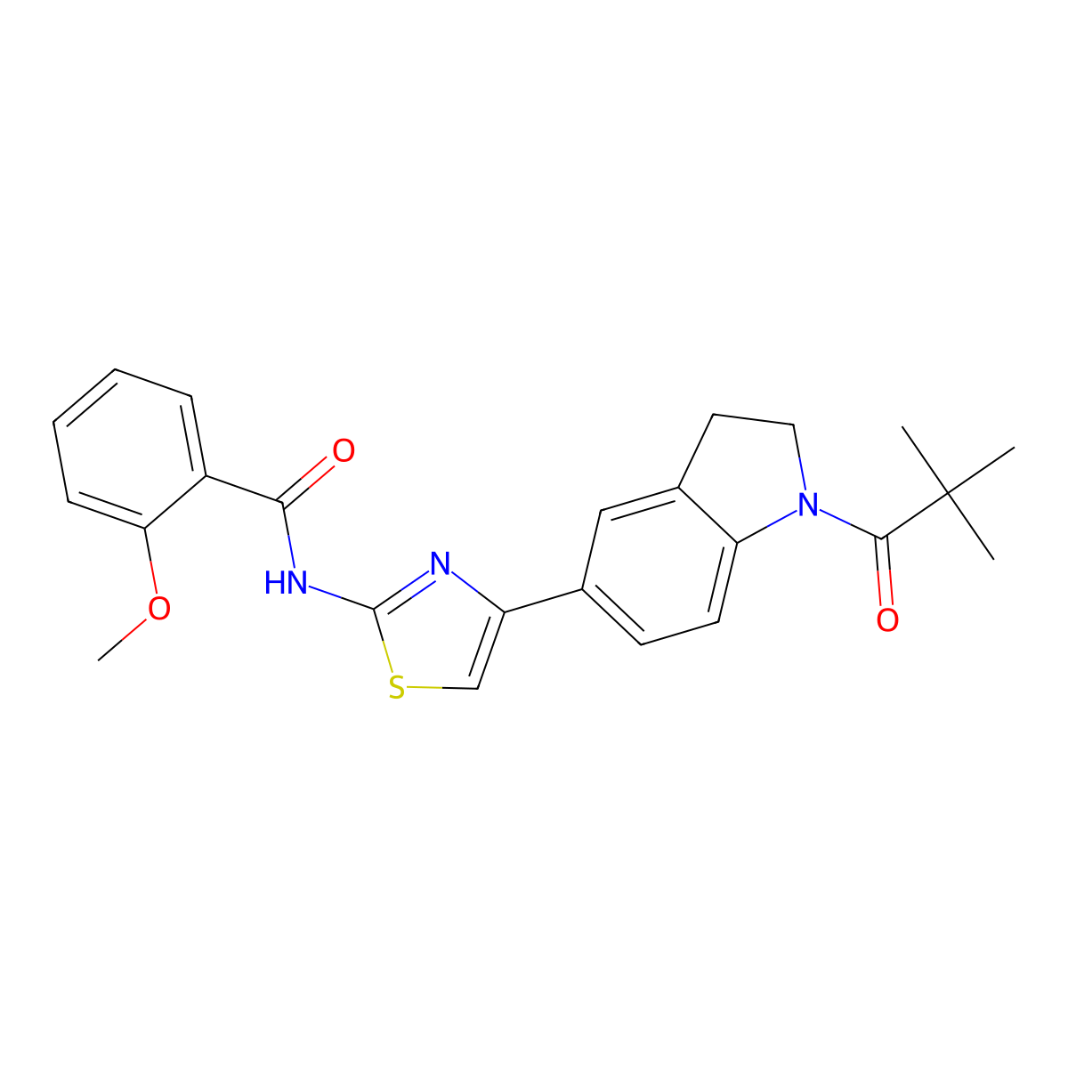 N-[4-[1-(2,2-dimethylpropanoyl)-2,3-dihydroindol-5-yl]-1,3-thiazol-2-yl]-2-methoxybenzamide molecular structure, CAS 838089-57-9