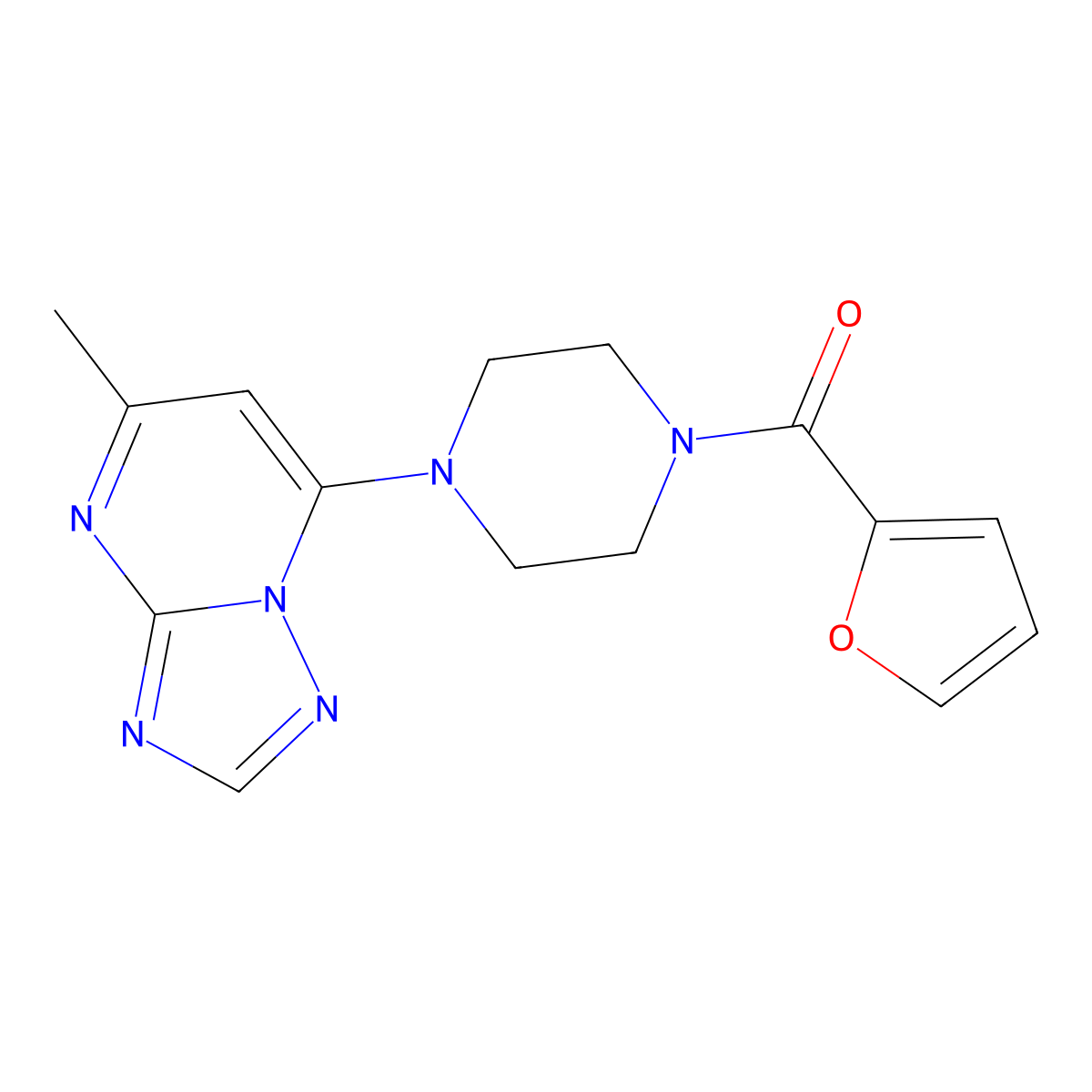 Furan-2-yl-[4-(5-methyl-[1,2,4]triazolo[1,5-a]pyrimidin-7-yl)piperazin-1-yl]methanone molecular structure, CAS 838094-39-6