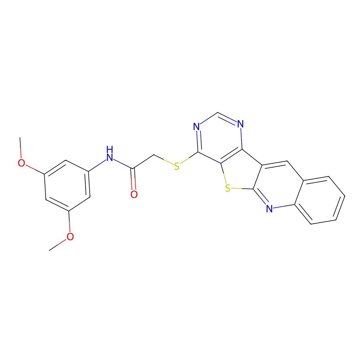 N-(3,5-Dimethoxyphenyl)-2-(pyrimido[4',5':4,5]thieno[2,3-b]quinolin-4-ylthio)acetamide molecular structure, CAS 838098-16-1