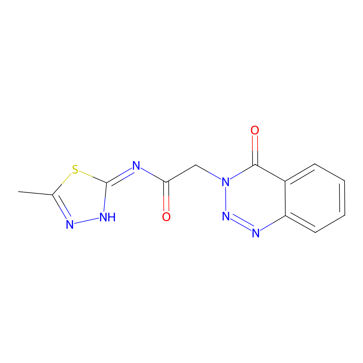 N-[(2E)-5-methyl-1,3,4-thiadiazol-2(3H)-ylidene]-2-(4-oxo-1,2,3-benzotriazin-3(4H)-yl)acetamide molecular structure, CAS 838099-16-4