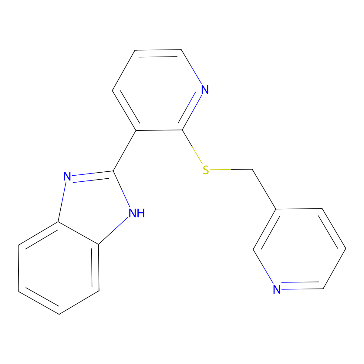 2-(2-((pyridin-3-ylmethyl)thio)pyridin-3-yl)-1H-benzo[d]imidazole molecular structure, CAS 838100-55-3