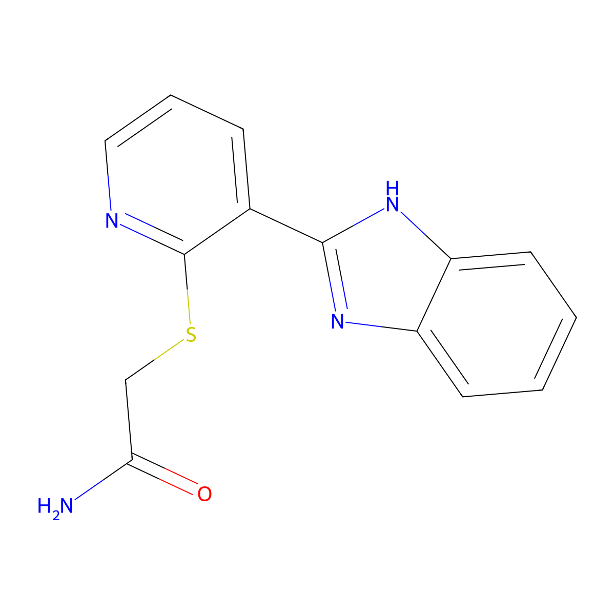 2-((3-(1H-benzo[d]imidazol-2-yl)pyridin-2-yl)thio)acetamide molecular structure, CAS 838100-67-7