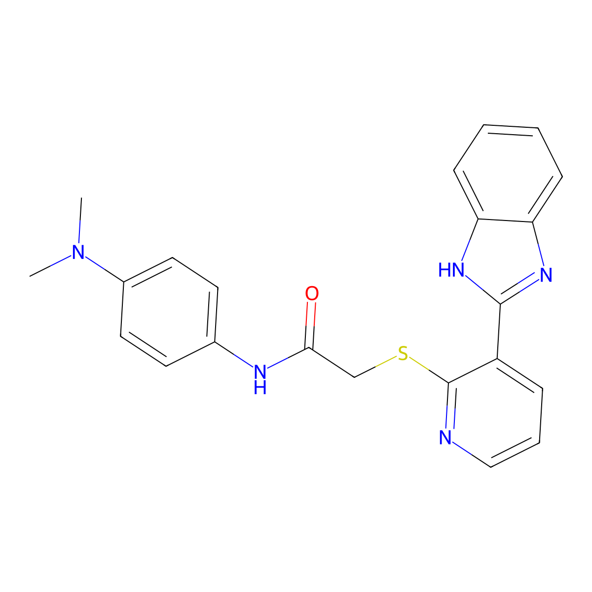 2-[[3-(2-Benzimidazolyl)-2-pyridyl]thio]-N-[4-(dimethylamino)phenyl]acetamide molecular structure, CAS 838100-81-5