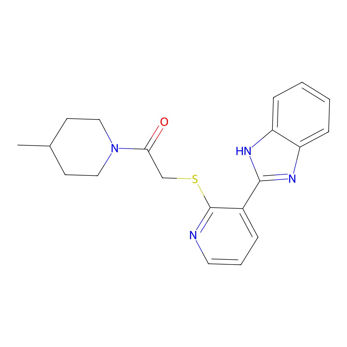 2-[3-(1H-benzimidazol-2-yl)pyridin-2-yl]sulfanyl-1-(4-methylpiperidin-1-yl)ethanone molecular structure, CAS 838100-98-4