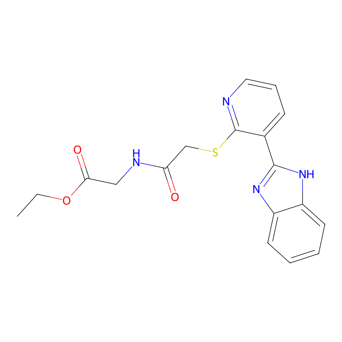 ethyl 2-[[2-[3-(1H-benzimidazol-2-yl)pyridin-2-yl]sulfanylacetyl]amino]acetate molecular structure, CAS 838101-40-9