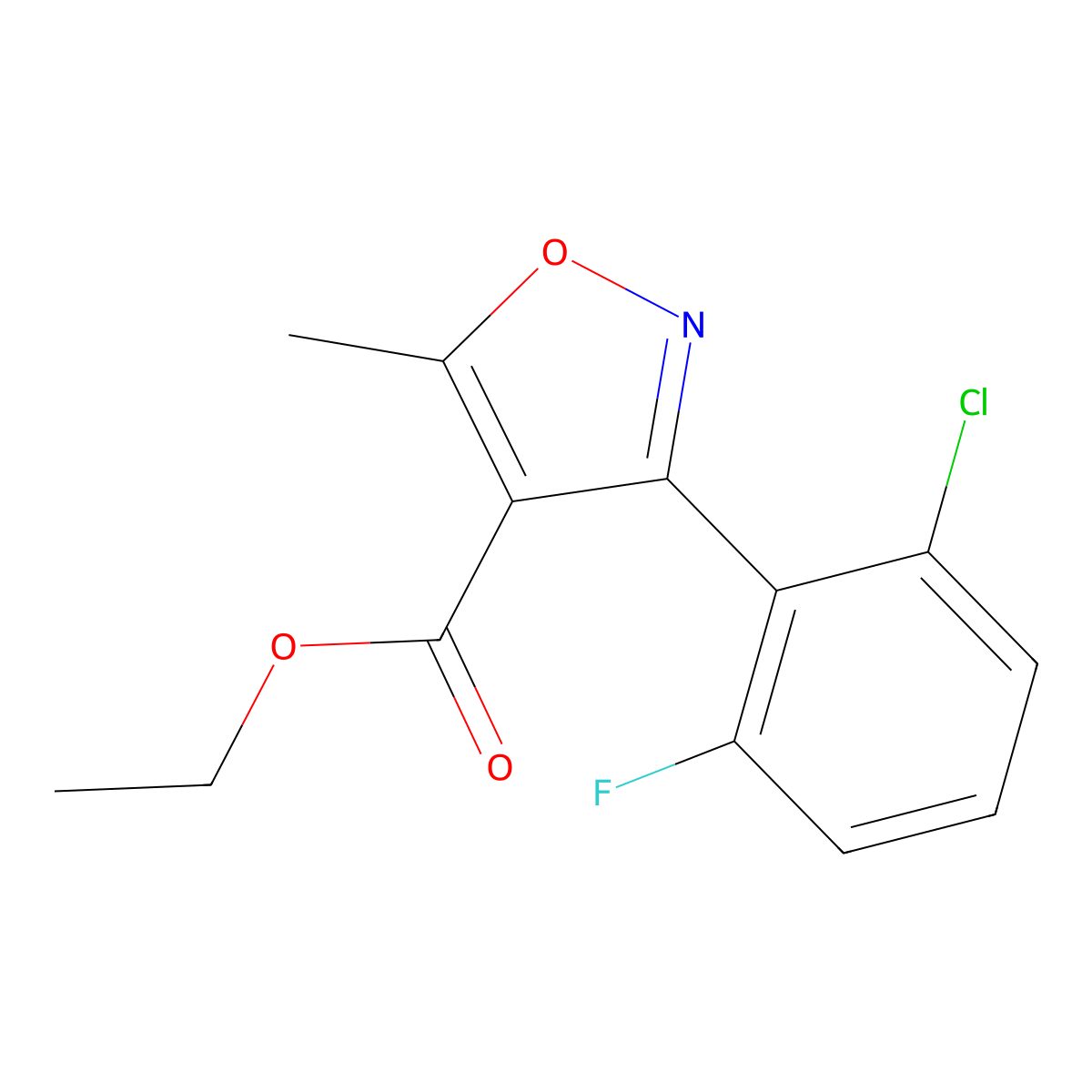 Ethyl 3-(2-chloro-6-fluorophenyl)-5-methylisoxazole-4-carboxylate molecular structure, CAS 83817-51-0