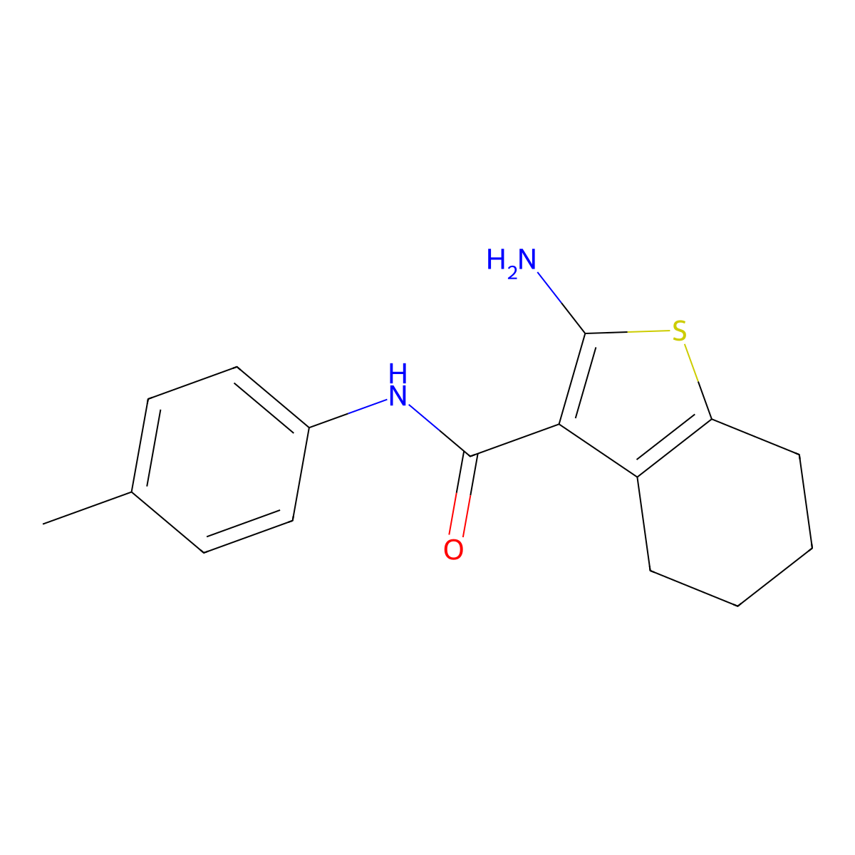 2-amino-N-(4-methylphenyl)-4,5,6,7-tetrahydro-1-benzothiophene-3-carboxamide molecular structure, CAS 83822-35-9