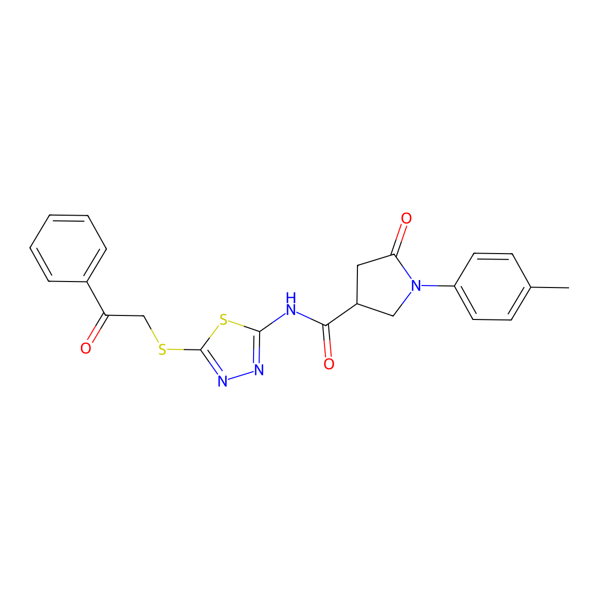 1-(4-methylphenyl)-5-oxo-N-(5-phenacylsulfanyl-1,3,4-thiadiazol-2-yl)pyrrolidine-3-carboxamide molecular structure, CAS 838248-37-6