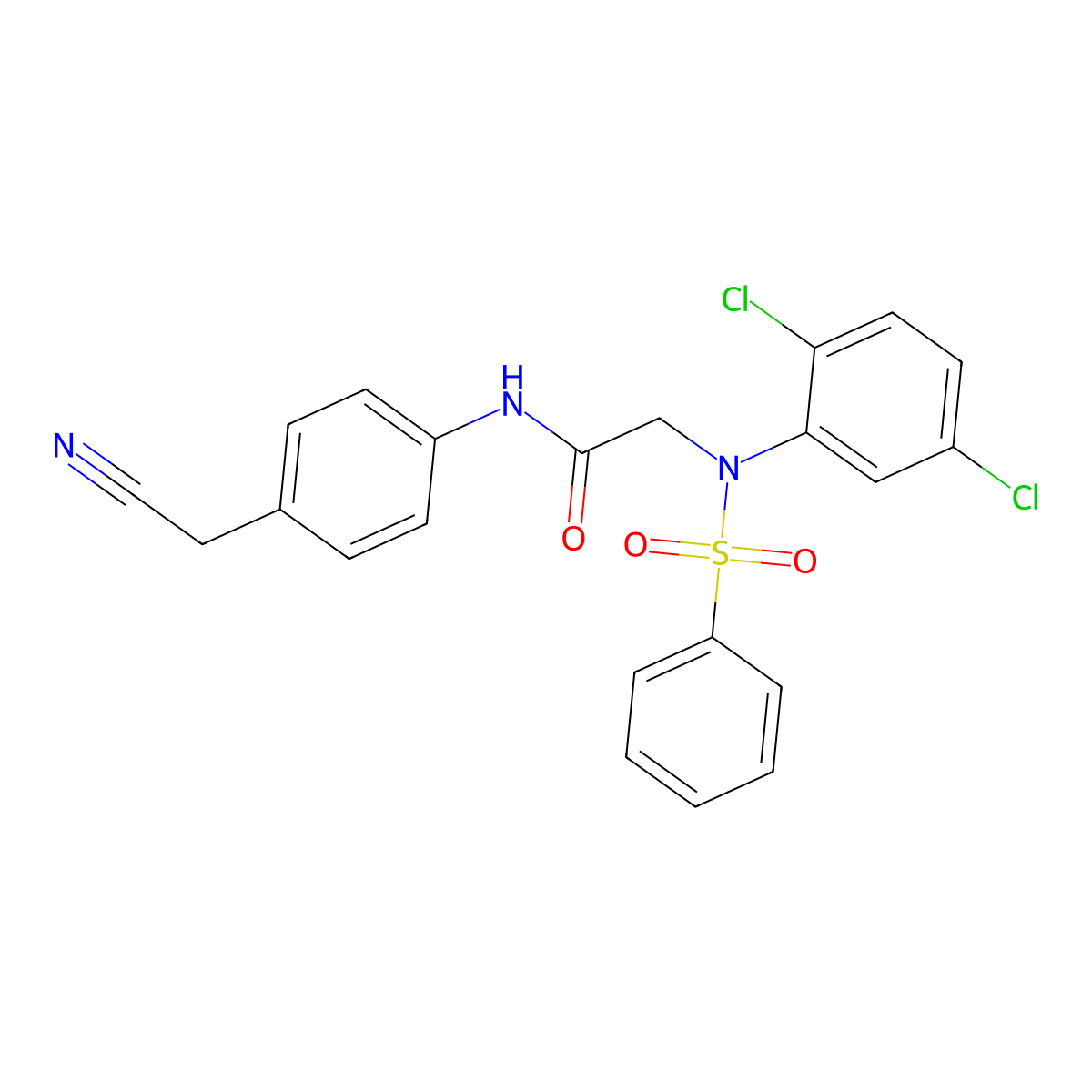 2-[N-(benzenesulfonyl)-2,5-dichloroanilino]-N-[4-(cyanomethyl)phenyl]acetamide molecular structure, CAS 838249-37-9