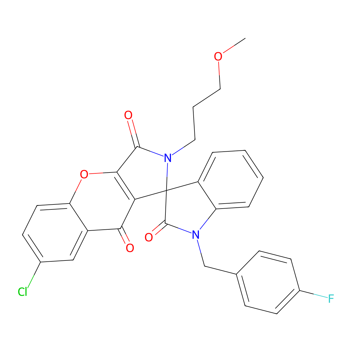 7-Chloro-1'-[(4-fluorophenyl)methyl]-2-(3-methoxypropyl)spiro[chromeno[2,3-c]pyrrole-1,3'-indole]-2',3,9-trione molecular structure, CAS 838249-96-0