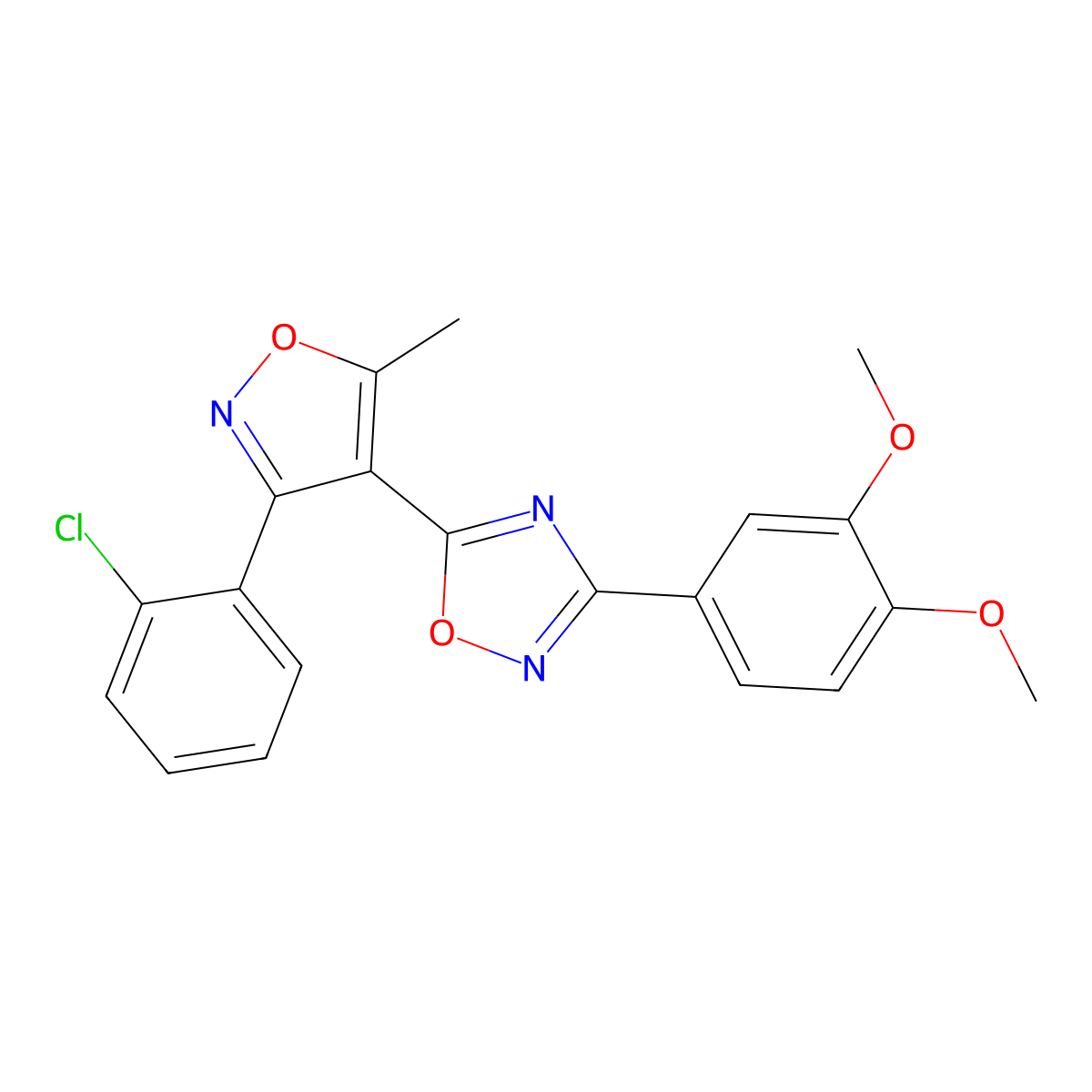 5-[3-(2-Chlorophenyl)-5-methyl-1,2-oxazol-4-yl]-3-(3,4-dimethoxyphenyl)-1,2,4-oxadiazole molecular structure, CAS 838255-11-1