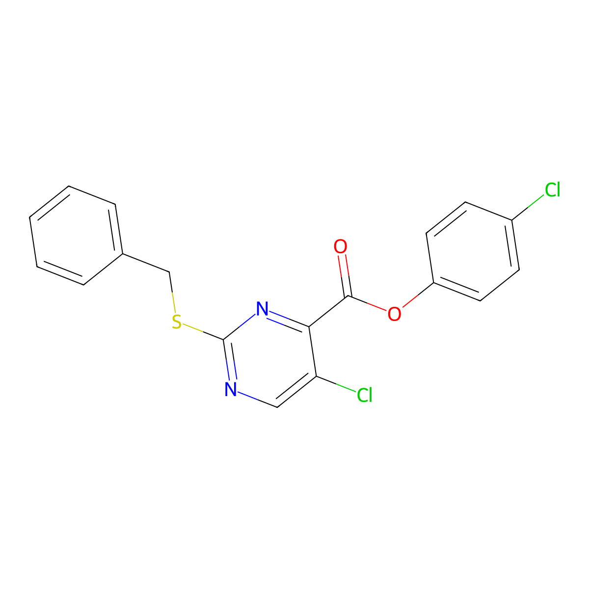 4-Chlorophenyl 2-(benzylsulfanyl)-5-chloropyrimidine-4-carboxylate molecular structure, CAS 838258-29-0