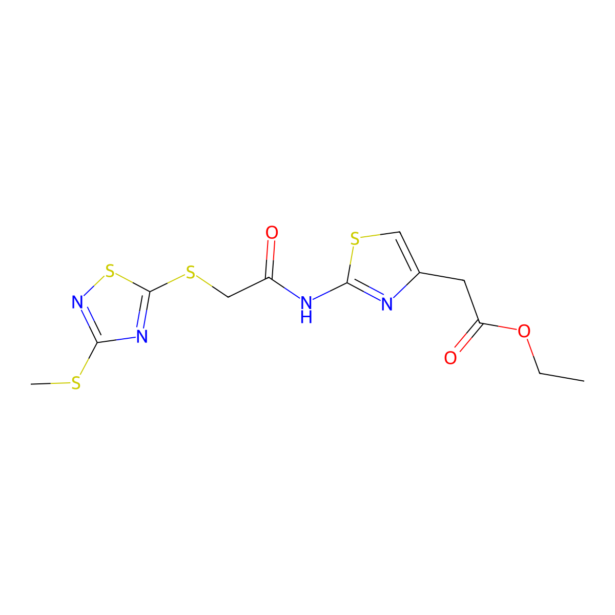 Ethyl {2-[({[3-(methylsulfanyl)-1,2,4-thiadiazol-5-yl]sulfanyl}acetyl)amino]-1,3-thiazol-4-yl}acetate molecular structure, CAS 838259-16-8