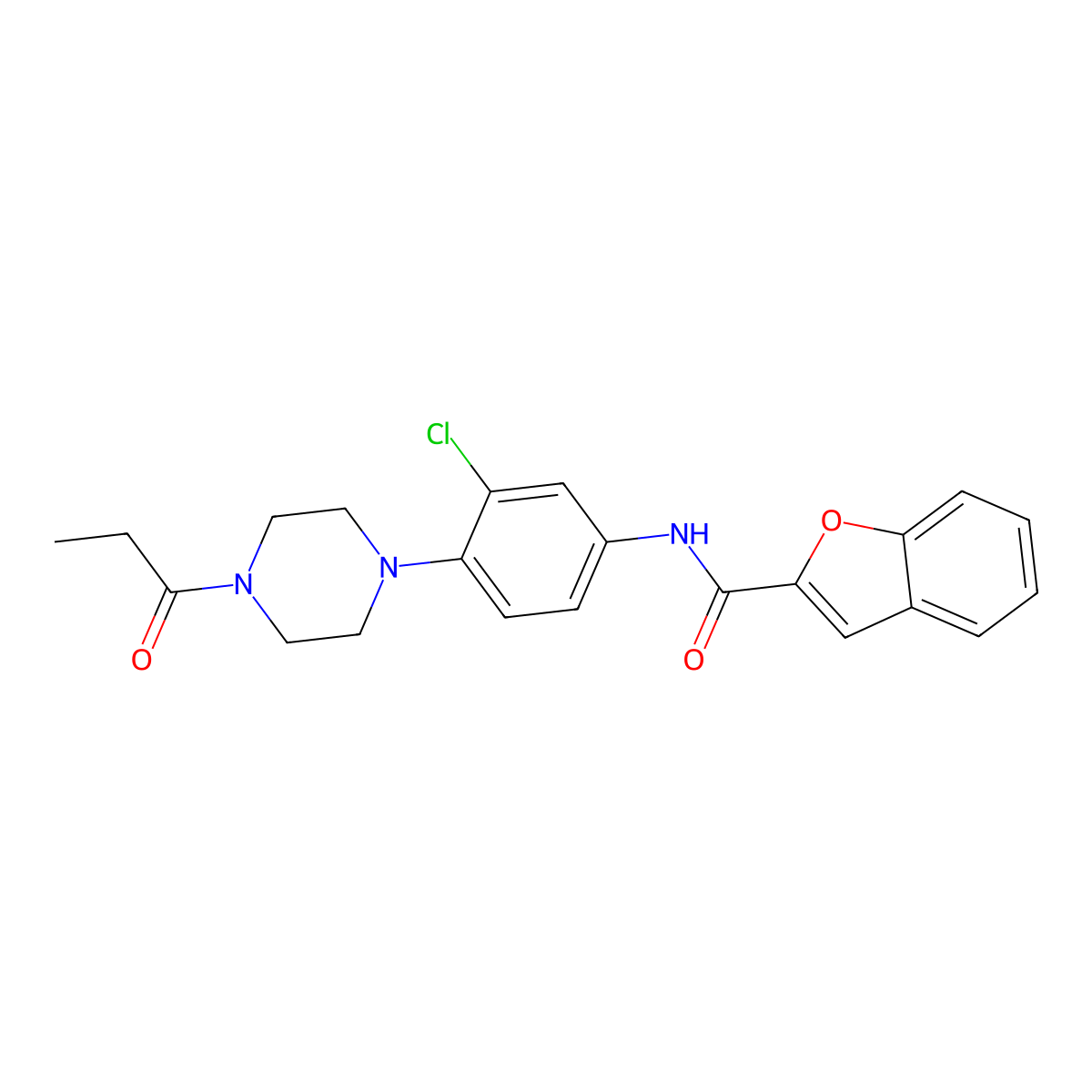N-[3-chloro-4-(4-propanoylpiperazin-1-yl)phenyl]-1-benzofuran-2-carboxamide molecular structure, CAS 838261-45-3