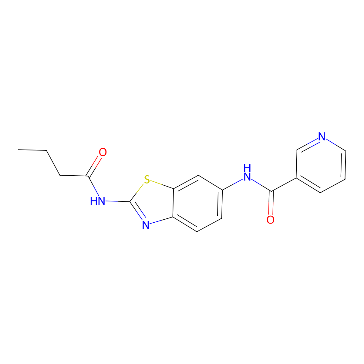 N-[2-(butanoylamino)-1,3-benzothiazol-6-yl]pyridine-3-carboxamide molecular structure, CAS 838263-10-8