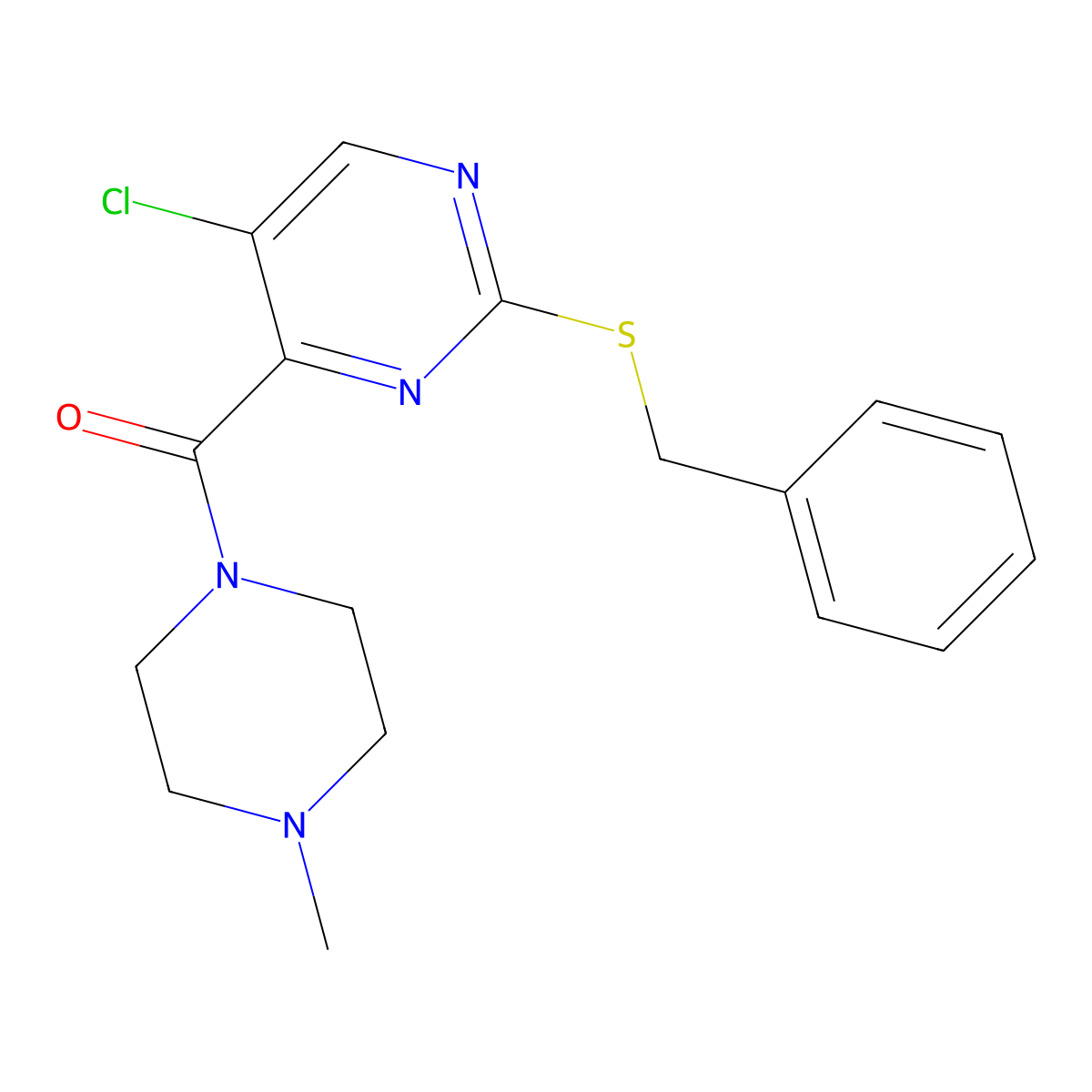 2-(Benzylsulfanyl)-5-chloro-4-(4-methylpiperazine-1-carbonyl)pyrimidine molecular structure, CAS 838267-49-5