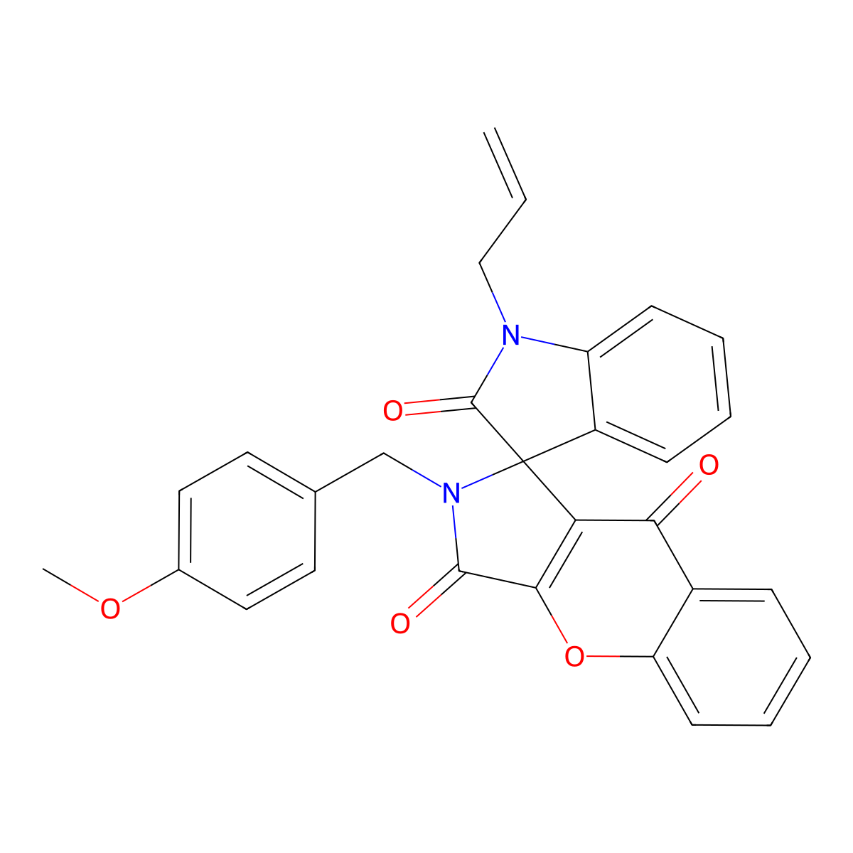 2-[(4-Methoxyphenyl)methyl]-1'-prop-2-enylspiro[chromeno[2,3-c]pyrrole-1,3'-indole]-2',3,9-trione molecular structure, CAS 838269-60-6