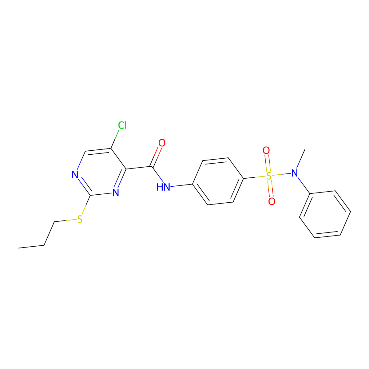 5-chloro-N-{4-[methyl(phenyl)sulfamoyl]phenyl}-2-(propylsulfanyl)pyrimidine-4-carboxamide molecular structure, CAS 838274-26-3