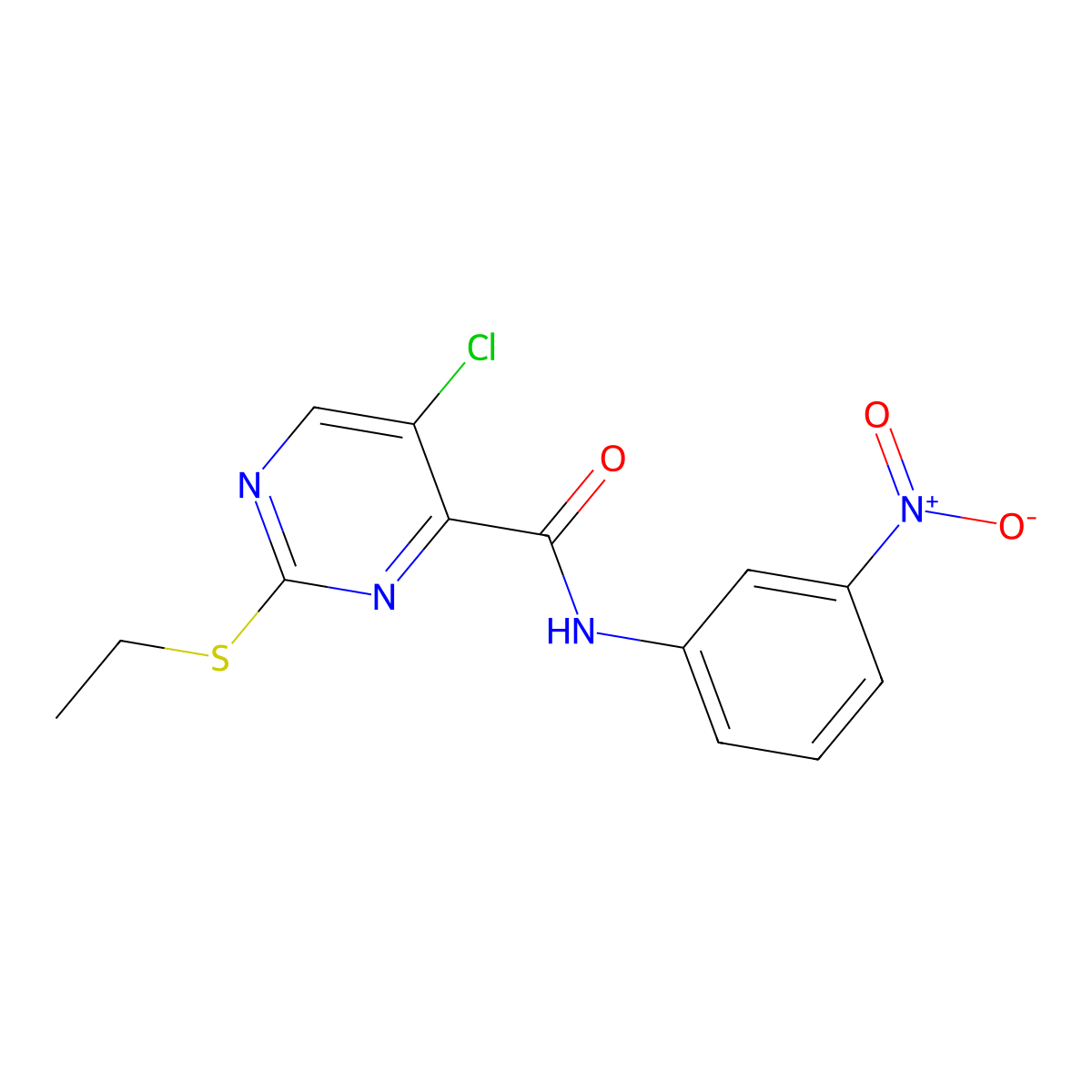 5-chloro-2-ethylsulfanyl-N-(3-nitrophenyl)pyrimidine-4-carboxamide molecular structure, CAS 838274-65-0