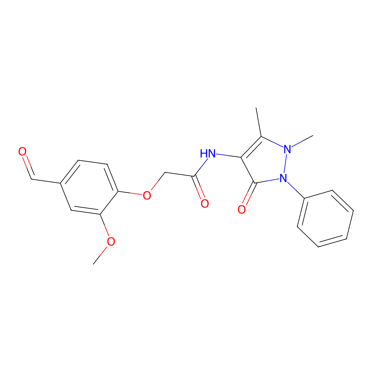 N-(1,5-dimethyl-3-oxo-2-phenyl-2,3-dihydro-1H-pyrazol-4-yl)-2-(4-formyl-2-methoxyphenoxy)acetamide molecular structure, CAS 838379-75-2