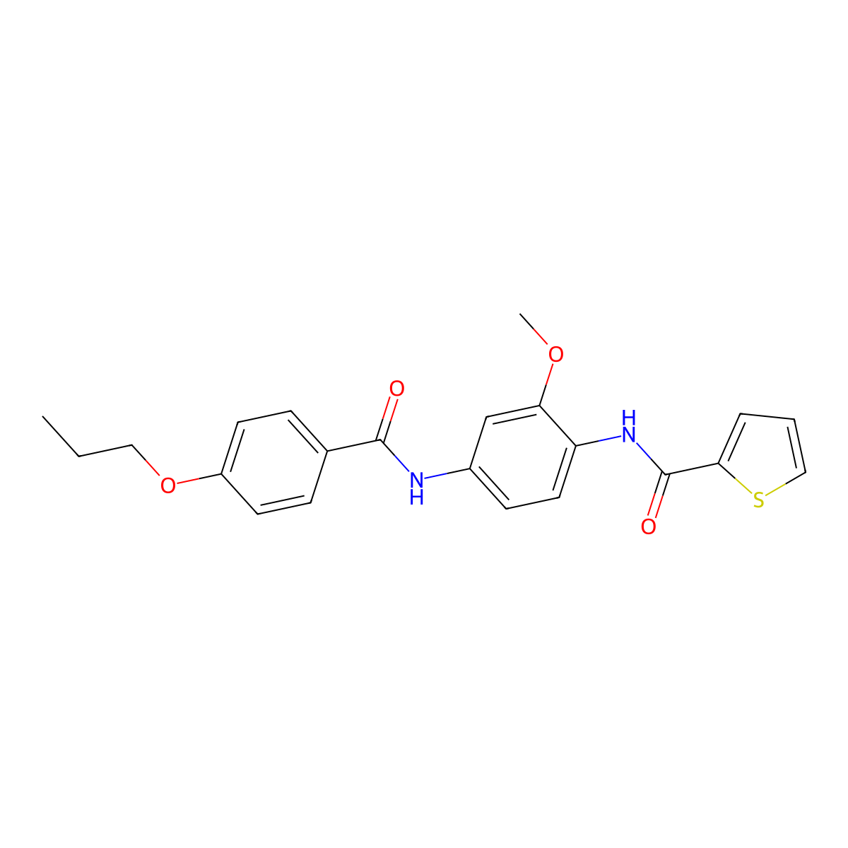 N-[2-methoxy-4-[(4-propoxybenzoyl)amino]phenyl]thiophene-2-carboxamide molecular structure, CAS 838386-42-8