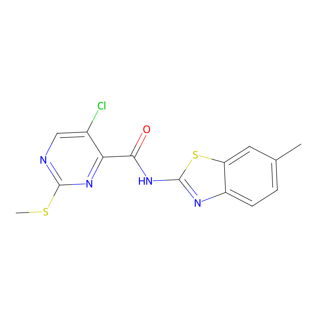 5-chloro-N-(6-methyl-1,3-benzothiazol-2-yl)-2-(methylsulfanyl)pyrimidine-4-carboxamide molecular structure, CAS 838387-38-5
