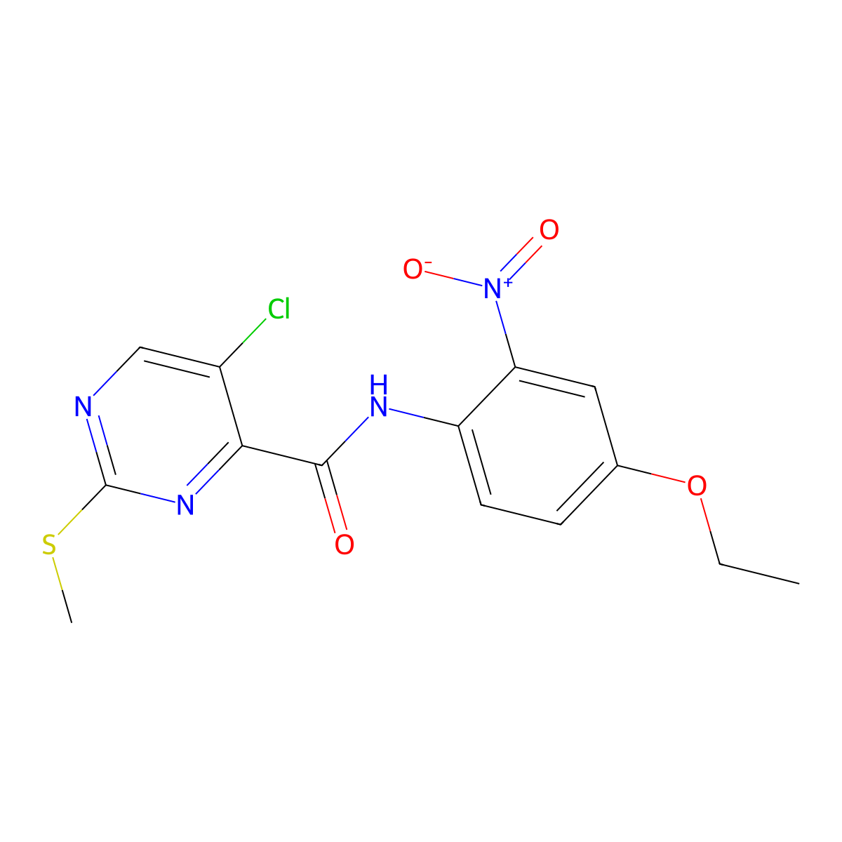 5-chloro-N-(4-ethoxy-2-nitrophenyl)-2-(methylsulfanyl)pyrimidine-4-carboxamide molecular structure, CAS 838388-51-5