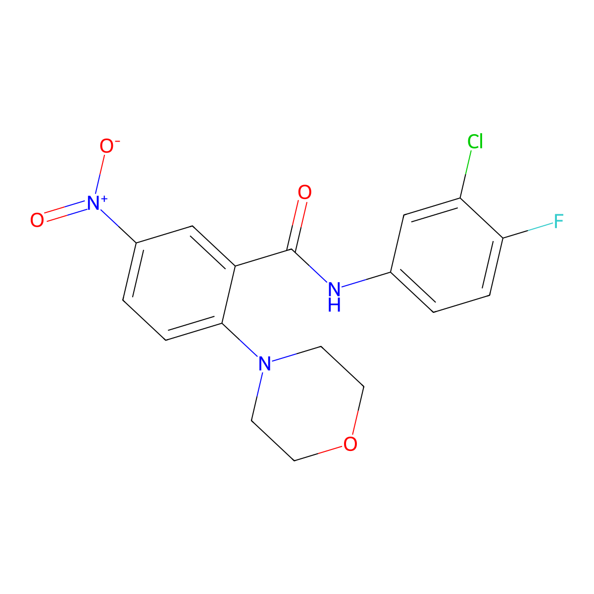 N-(3-chloro-4-fluorophenyl)-2-morpholin-4-yl-5-nitrobenzamide molecular structure, CAS 838391-23-4