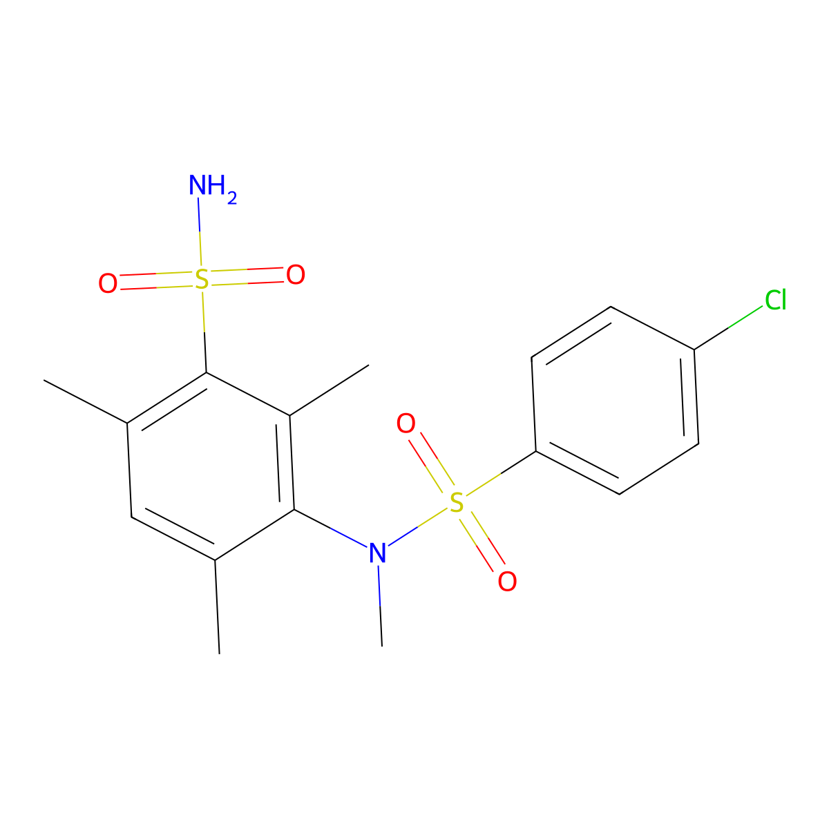 3-[(4-Chlorophenyl)sulfonyl-methylamino]-2,4,6-trimethylbenzenesulfonamide molecular structure, CAS 838392-79-3