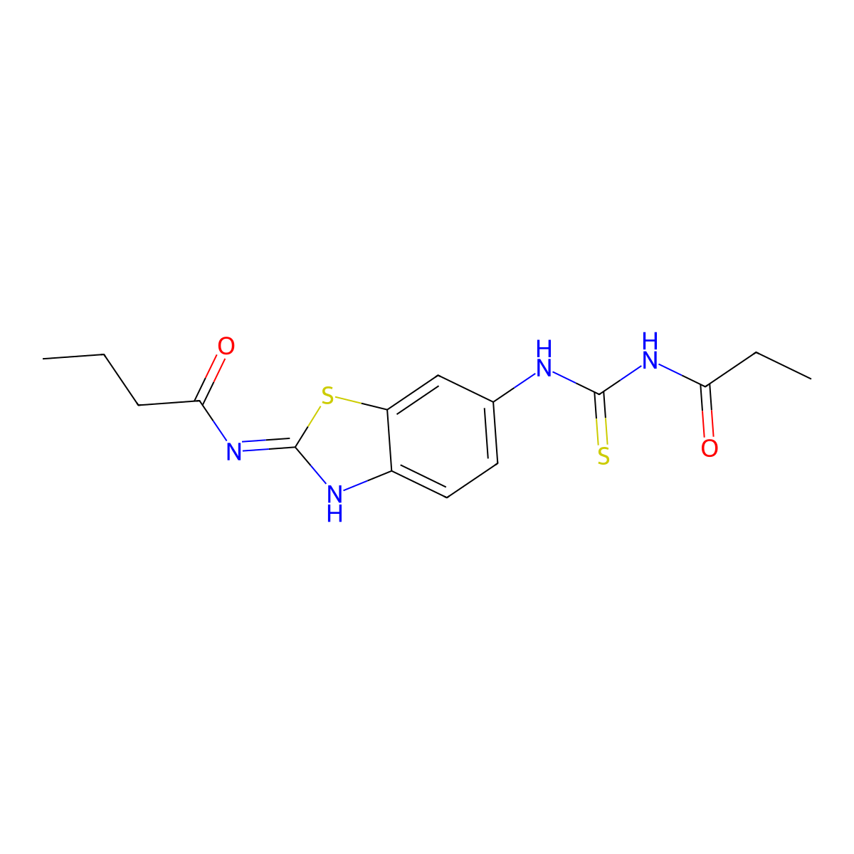 N-[6-(propanoylcarbamothioylamino)-1,3-benzothiazol-2-yl]butanamide molecular structure, CAS 838393-19-4