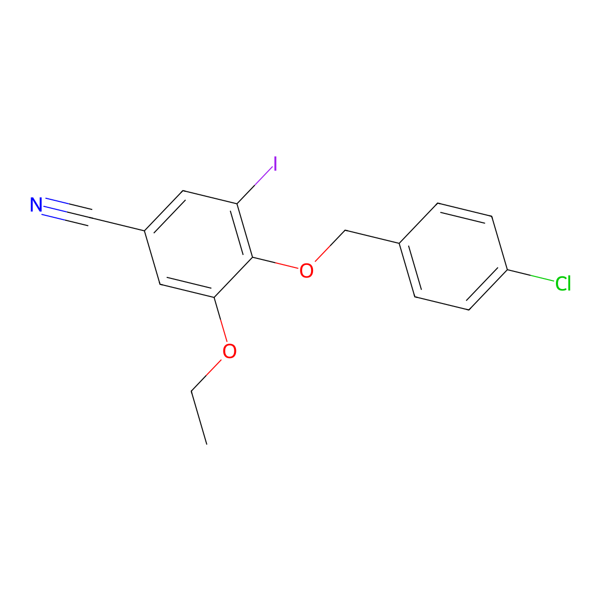 4-[(4-Chlorophenyl)methoxy]-3-ethoxy-5-iodobenzonitrile molecular structure, CAS 838394-98-2