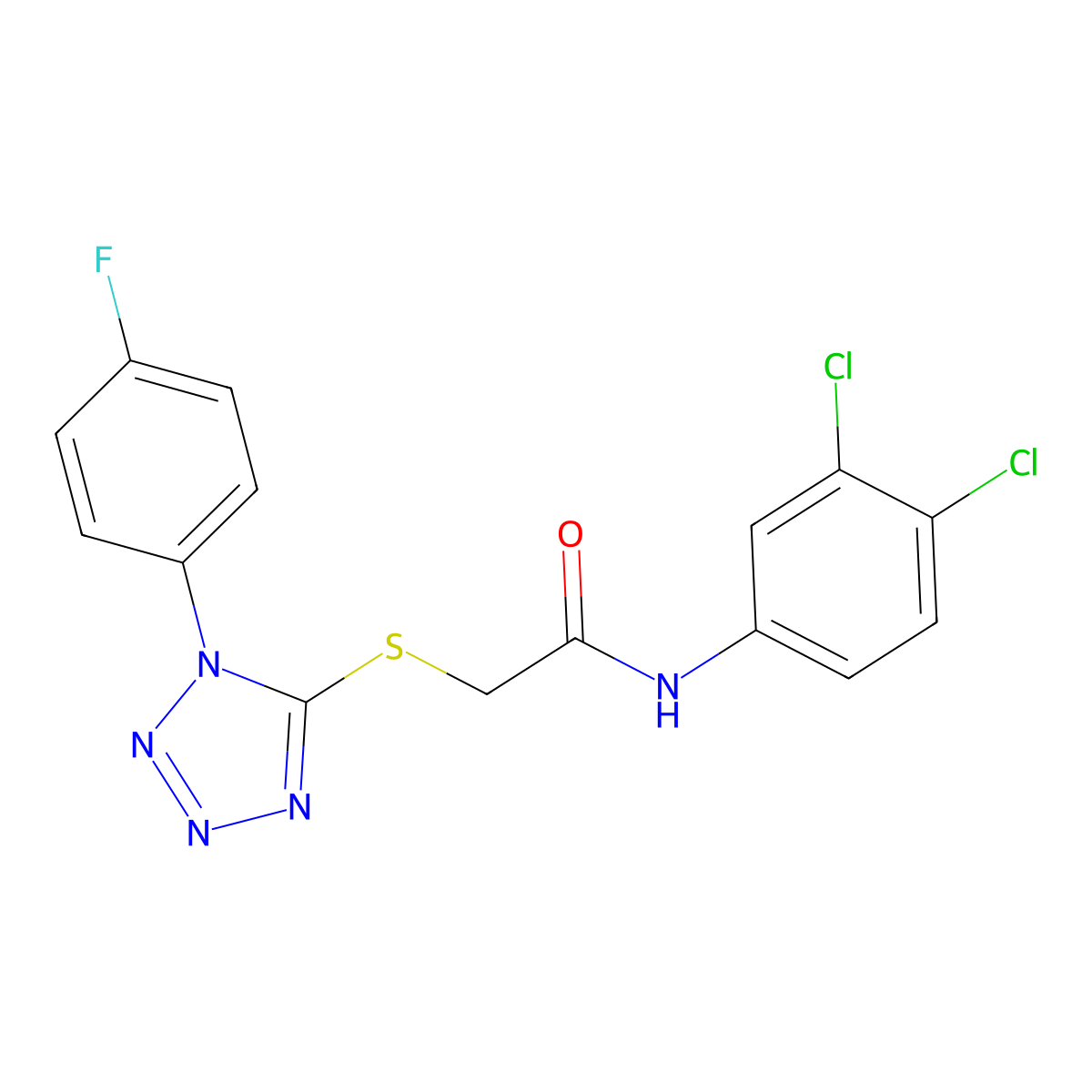 N-(3,4-dichlorophenyl)-2-[1-(4-fluorophenyl)tetrazol-5-yl]sulfanylacetamide molecular structure, CAS 838395-62-3