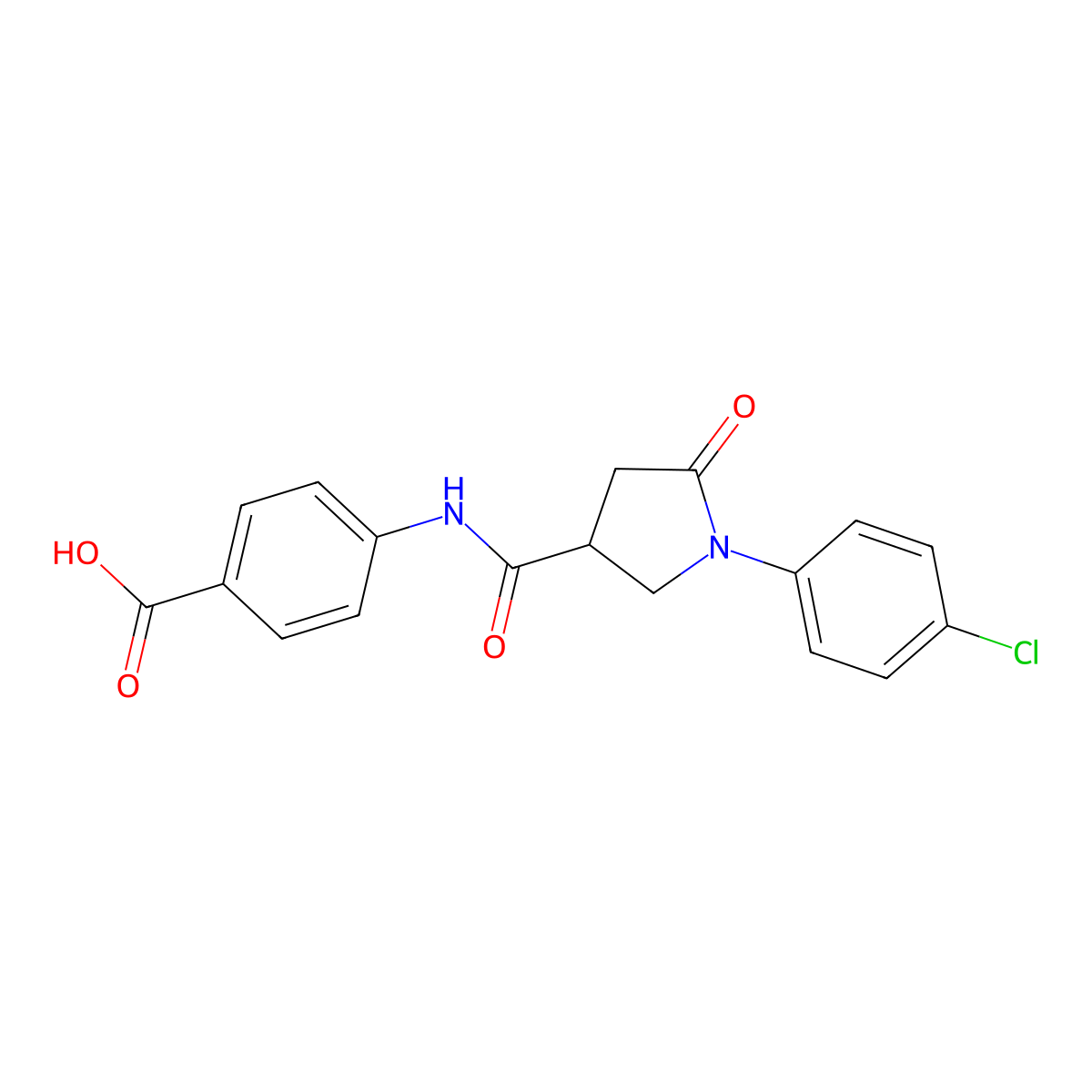 4-({[1-(4-Chlorophenyl)-5-oxopyrrolidin-3-yl]carbonyl}amino)benzoic acid molecular structure, CAS 838396-90-0