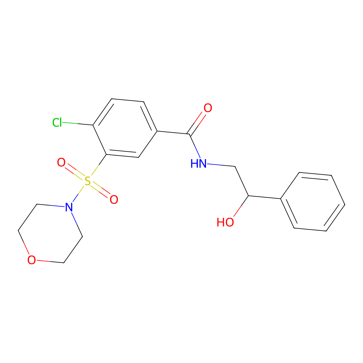 4-chloro-N-(2-hydroxy-2-phenylethyl)-3-morpholin-4-ylsulfonylbenzamide molecular structure, CAS 838397-77-6