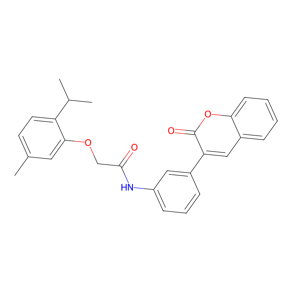 2-(5-methyl-2-propan-2-ylphenoxy)-N-[3-(2-oxochromen-3-yl)phenyl]acetamide molecular structure, CAS 838399-90-9