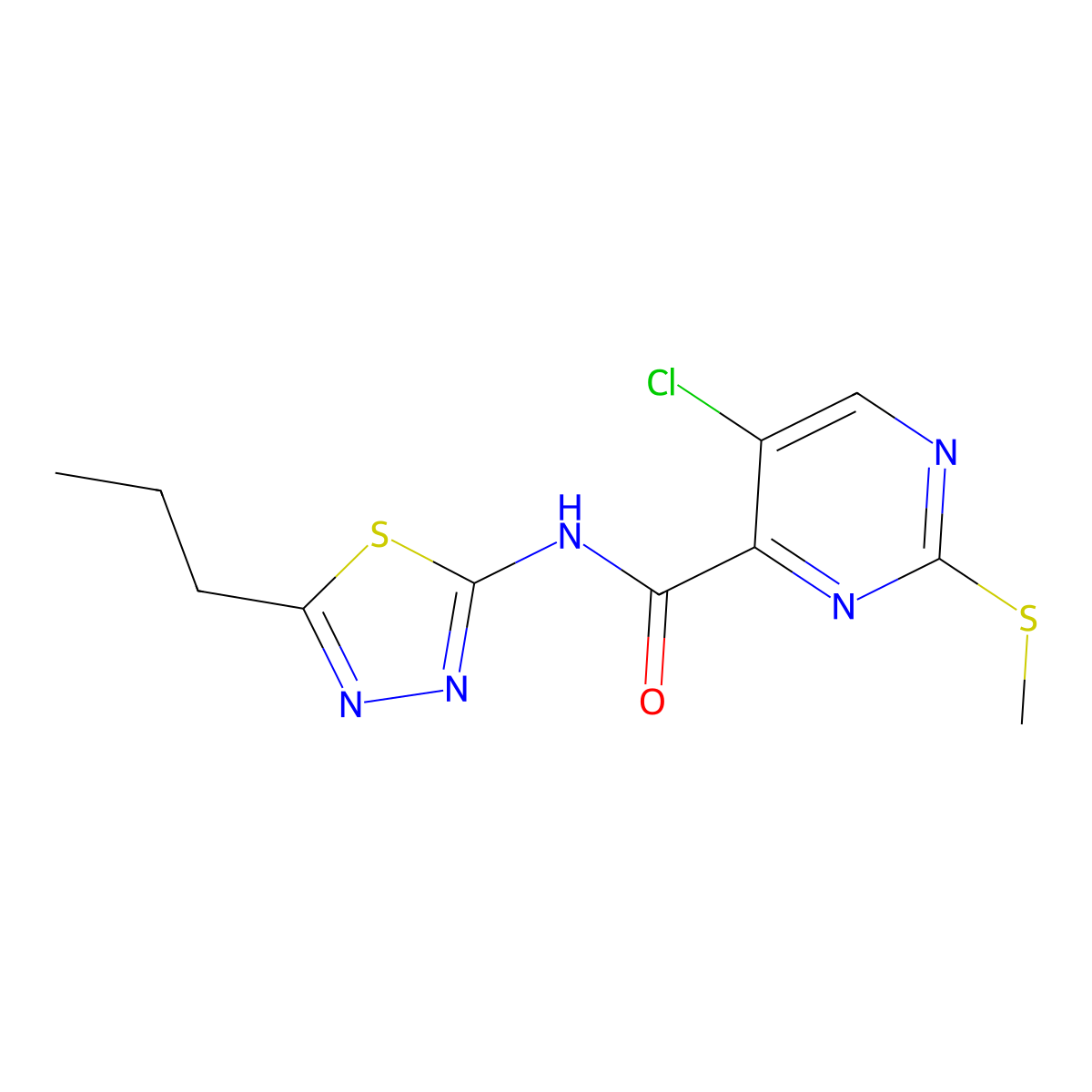 5-chloro-2-(methylsulfanyl)-N-(5-propyl-1,3,4-thiadiazol-2-yl)pyrimidine-4-carboxamide molecular structure, CAS 838400-01-4