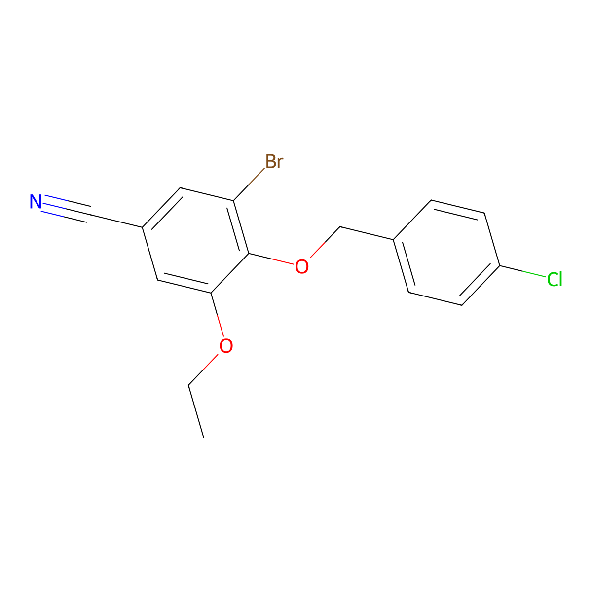 3-Bromo-4-[(4-chlorophenyl)methoxy]-5-ethoxybenzonitrile molecular structure, CAS 838400-11-6