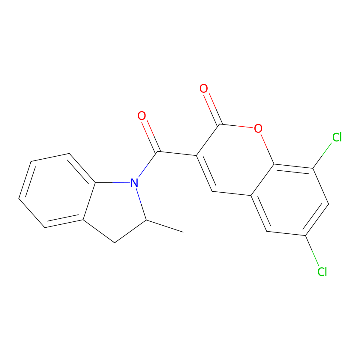 6,8-dichloro-3-(2-methylindoline-1-carbonyl)-2H-chromen-2-one molecular structure, CAS 838402-86-1