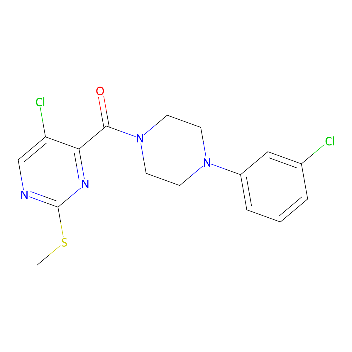 5-Chloro-4-[4-(3-chlorophenyl)piperazine-1-carbonyl]-2-(methylsulfanyl)pyrimidine molecular structure, CAS 838405-66-6
