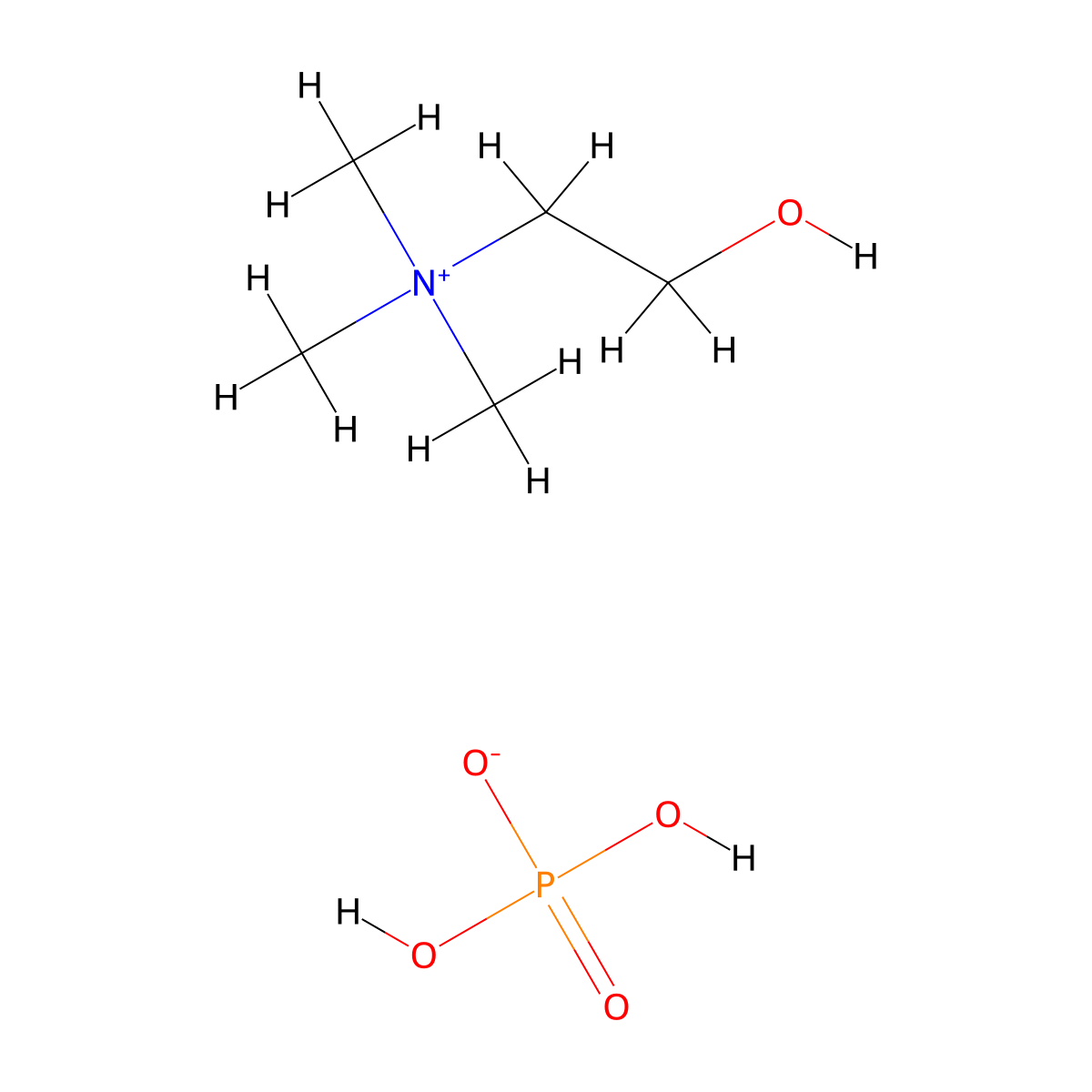 Choline dihydrogen phosphate molecular structure, CAS 83846-92-8