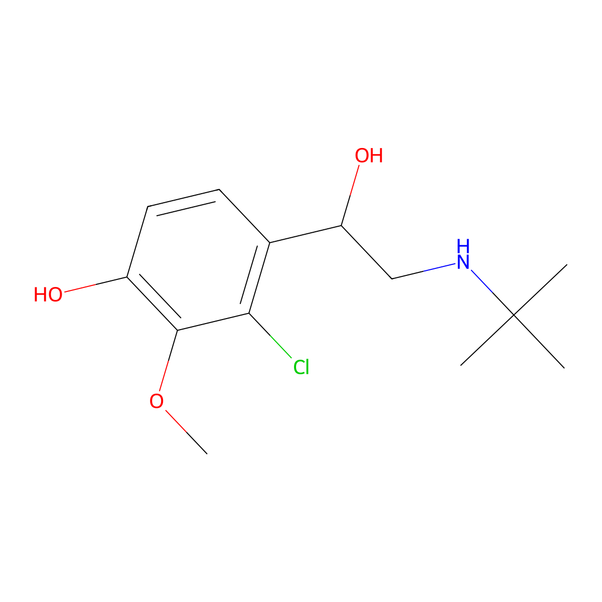 4-(2-(Tert-butylamino)-1-hydroxyethyl)-3-chloro-2-methoxyphenol molecular structure, CAS 83847-89-6
