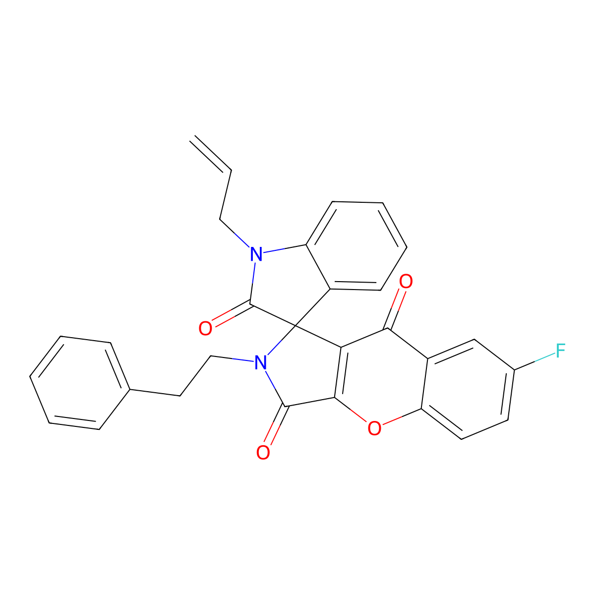 7-Fluoro-2-(2-phenylethyl)-1'-prop-2-enylspiro[chromeno[2,3-c]pyrrole-1,3'-indole]-2',3,9-trione molecular structure, CAS 838582-74-4