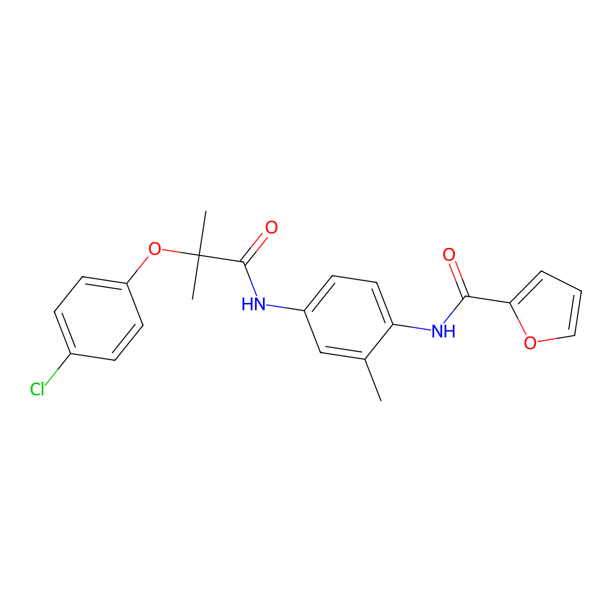 N-[4-[[2-(4-chlorophenoxy)-2-methylpropanoyl]amino]-2-methylphenyl]furan-2-carboxamide molecular structure, CAS 838584-20-6