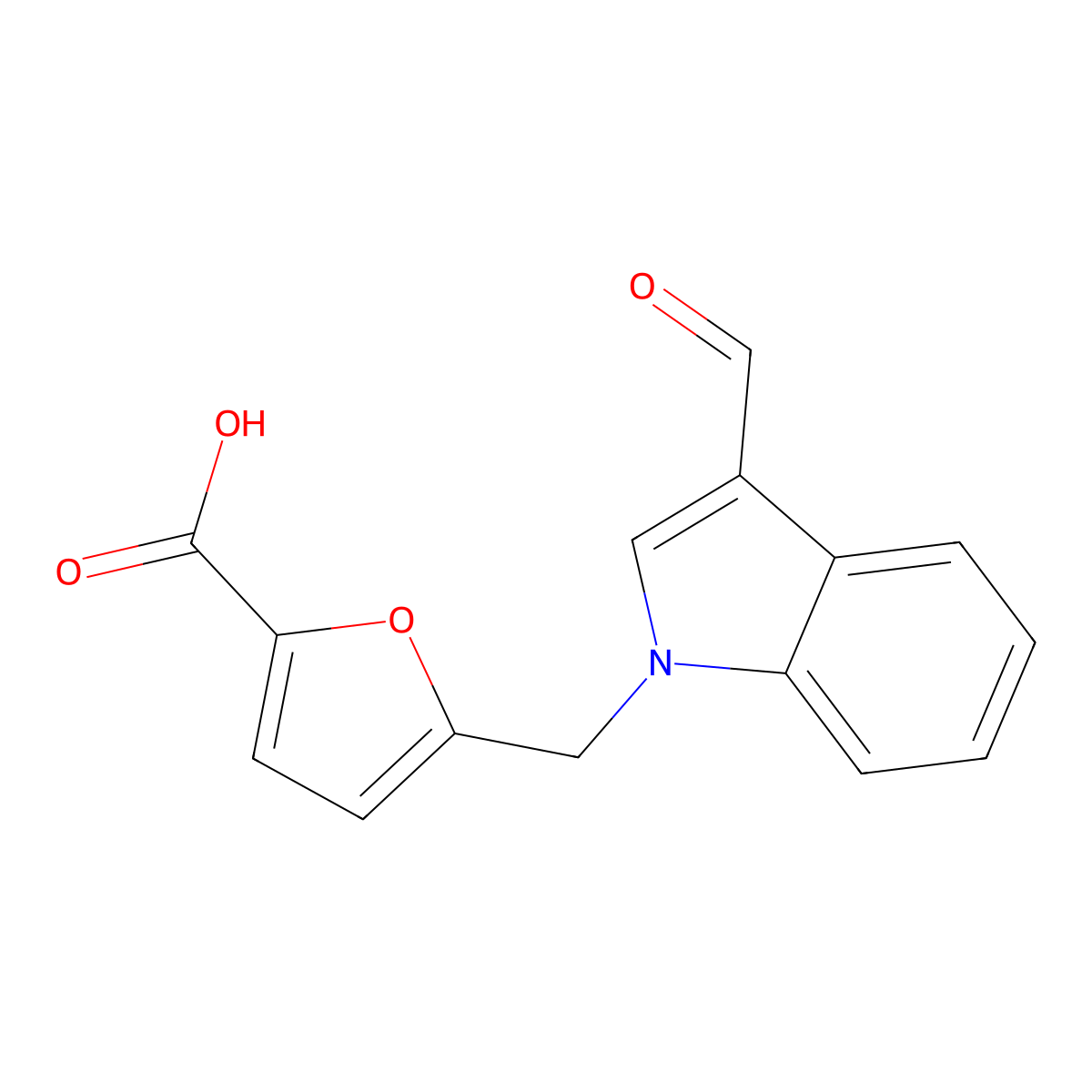 5-[(3-formyl-1H-indol-1-yl)methyl]furan-2-carboxylic acid molecular structure, CAS 838584-50-2
