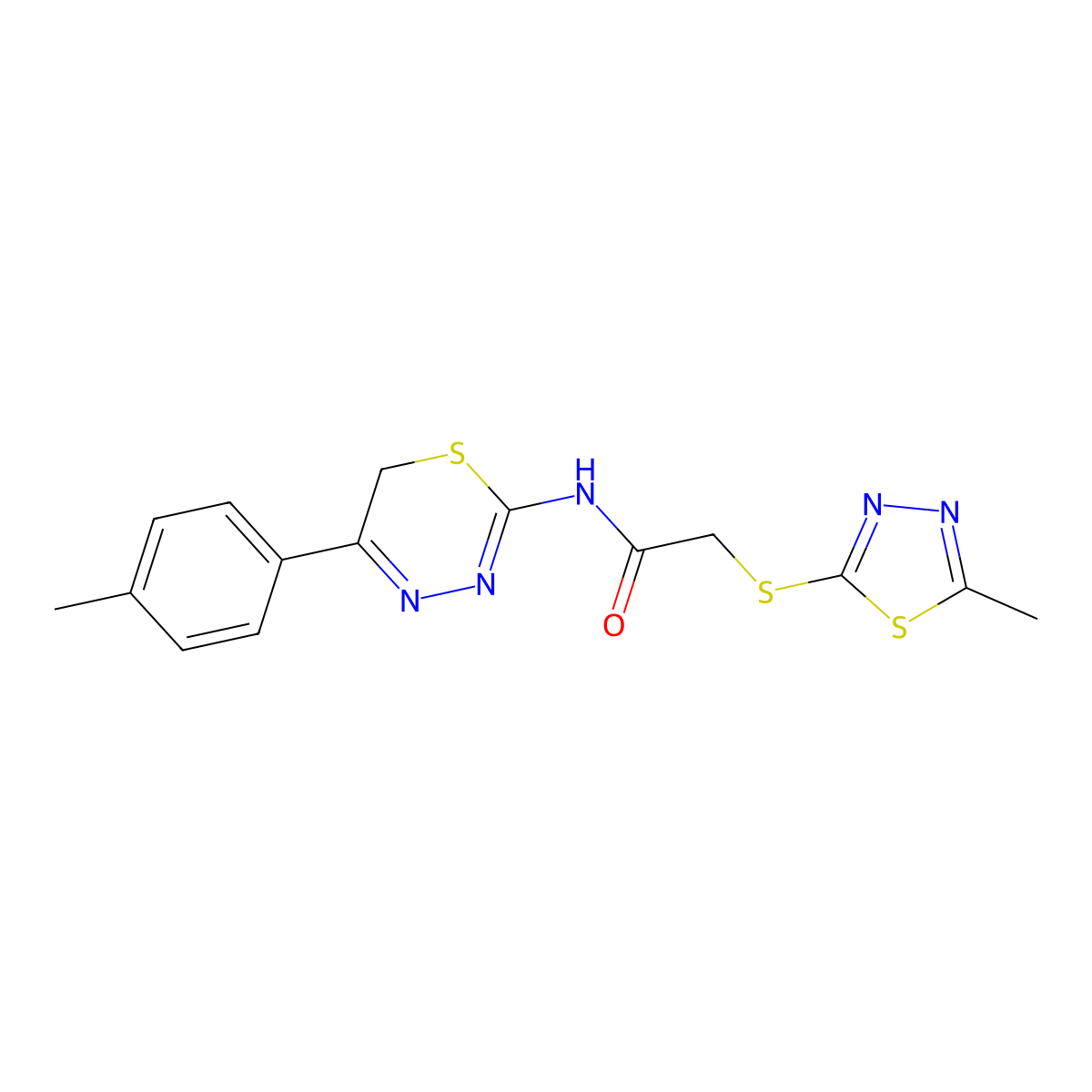 N-[5-(4-methylphenyl)-6H-1,3,4-thiadiazin-2-yl]-2-[(5-methyl-1,3,4-thiadiazol-2-yl)sulfanyl]acetamide molecular structure, CAS 838588-77-5