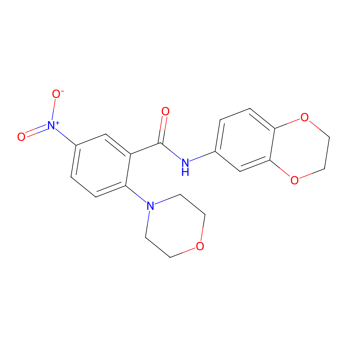 N-(2,3-dihydro-1,4-benzodioxin-6-yl)-2-morpholin-4-yl-5-nitrobenzamide molecular structure, CAS 838590-52-6