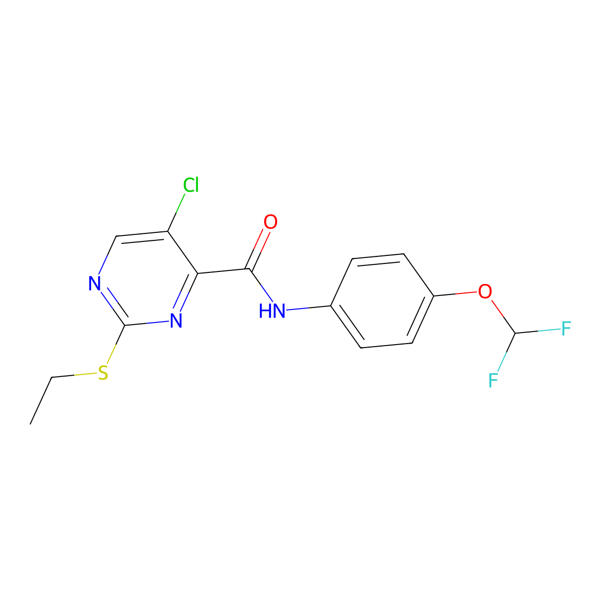 5-chloro-N-[4-(difluoromethoxy)phenyl]-2-(ethylsulfanyl)pyrimidine-4-carboxamide molecular structure, CAS 838591-75-6